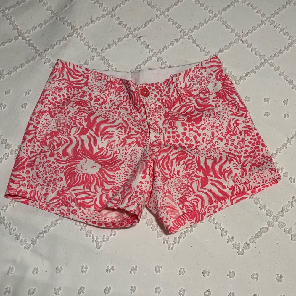 Lilly Pulitzer Pink and White Jean Shorts Size 0